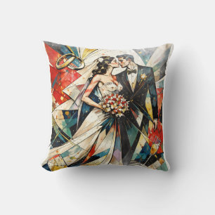 Modern Art Deco Brudpar Illustration Kudde