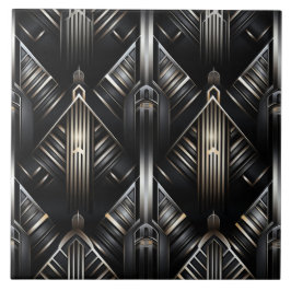 Modern Art Deco, Chiaroscuro, Guld och Black Kakelplatta