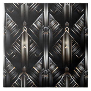 Modern Art Deco, Chiaroscuro, Guld och Black Kakelplatta