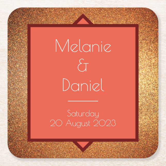 Modern Art Deco Gatsby Glitter Bröllop Underlägg Papper Kvadrat (Framsidan)