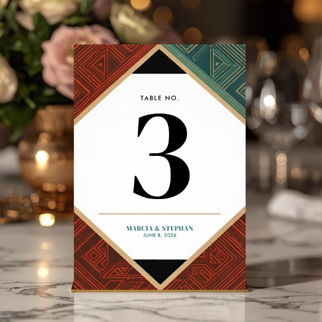 Modern Art Deco Geometric Diamond Frame   Table Nu Bordsnummer (Art Deco Style Table Number Cards)