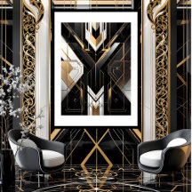 Modern Art Deco Geometric guld svart vit