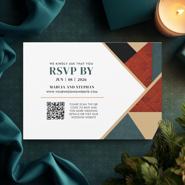 Modern Art Deco Geometrisk Bröllop  OSA Kort (Wedding RSVP Card)