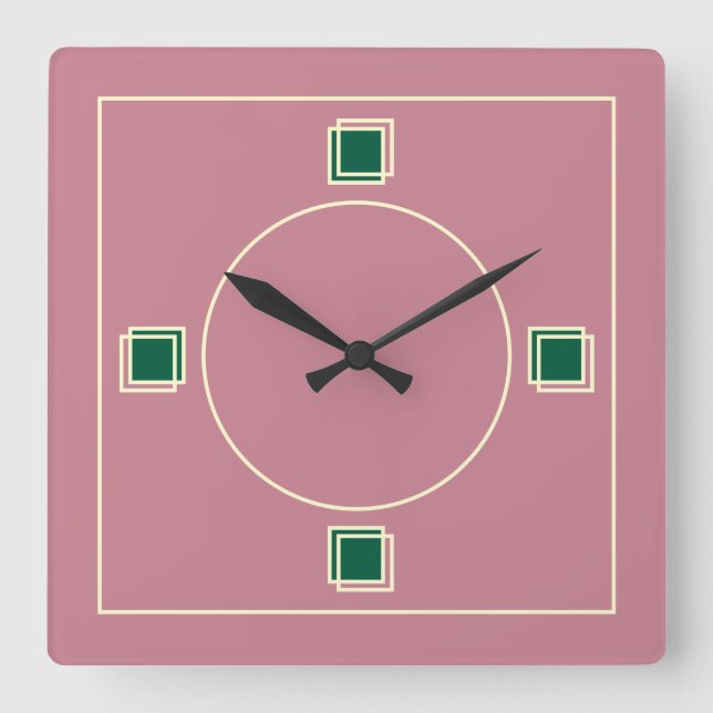 Modern Art Deco Geometrisk i Dammrosafärgad Nyans Fyrkantig Klocka (Framsida)