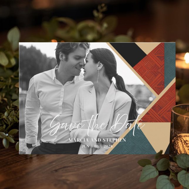 Modern Art Deco Geometrisk Rädda Datum-kort Inbjudningar (Geometric Theme Save The Date Photo Card)