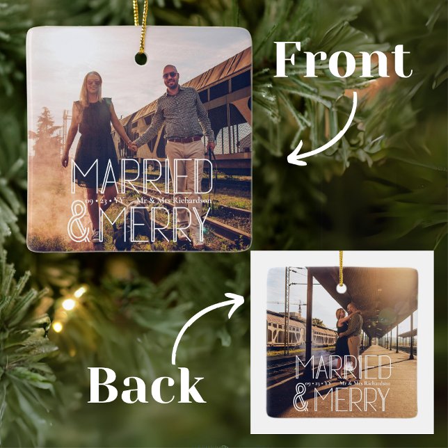 Modern Art Deco-gift och Merry Newlyweds Julgransprydnad Keramik (Skapare uppladdad)