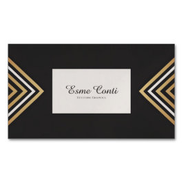 Modern Art Deco Gold White Chevron Black Magnetiska Visitkort