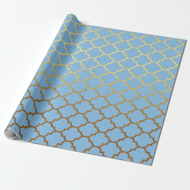 Modern Art Deco Golden Blue Geometric Vip Presentpapper (Utrullad)