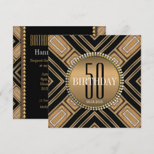 Modern Art Deco Guld 50:e födelsedagsinbjudan Inbjudningar