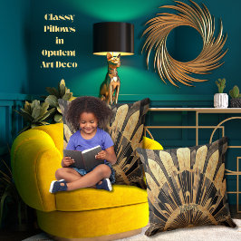 Modern Art Deco Guld Black Sunburst Motif 20 x 20 Kudde