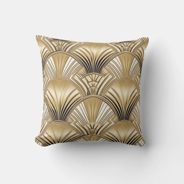 Modern Art Deco guld elfenben Kudde (Framsida)