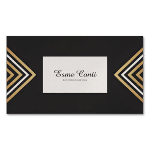 Modern Art Deco Guld Vit Chevron Svart Magnetiska Visitkort