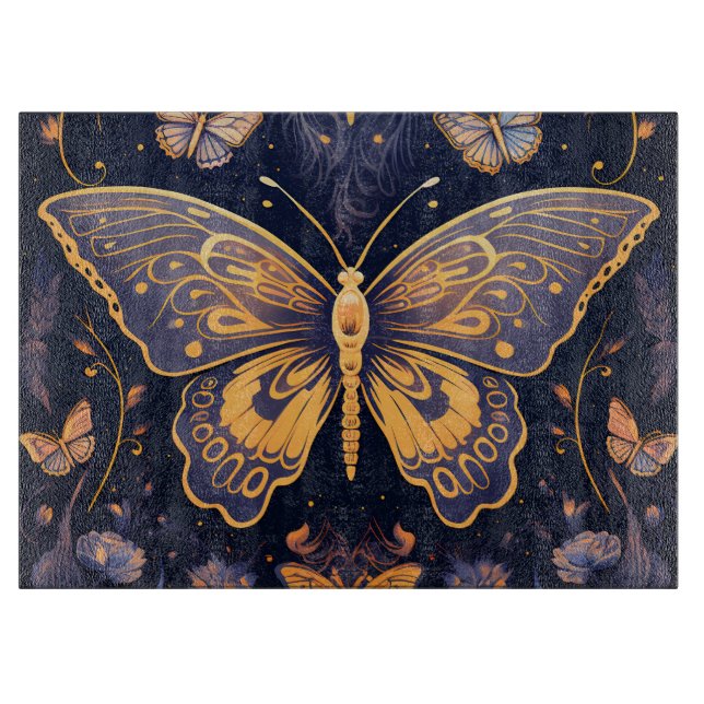 Modern Art Deco Lila Blue Guld Butterfly (Framsidan)
