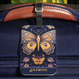 Modern Art Deco Lila Blue Guld Butterfly Bagagebricka