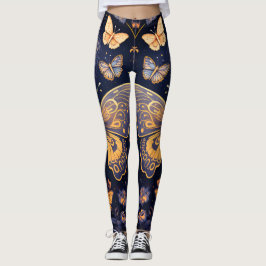 Modern Art Deco Lila Blue Guld Butterfly Leggings