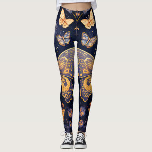 Modern Art Deco Lila Blue Guld Butterfly Leggings