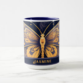 Modern Art Deco Lila Blue Guld Butterfly Mugg