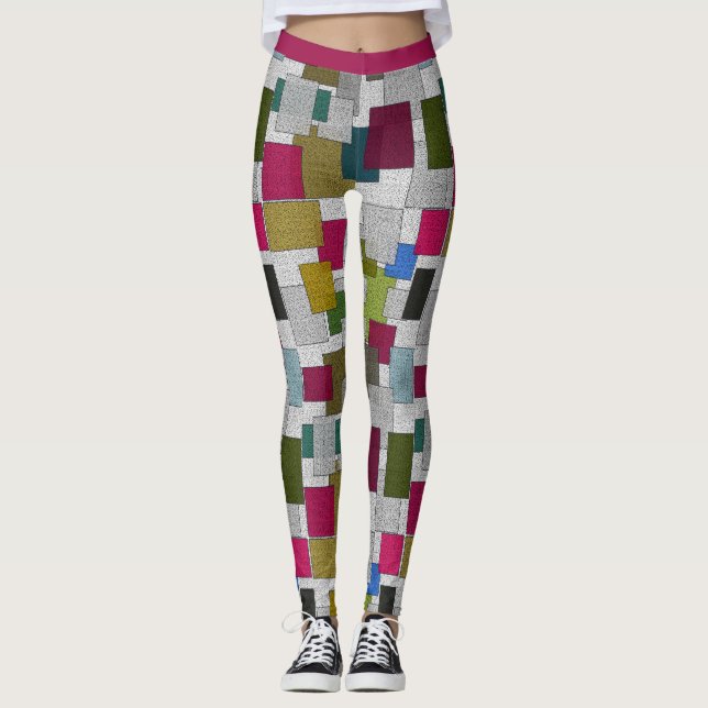 Modern Art Deco lila grå geometrisk mönster yoga Leggings (Framsida)