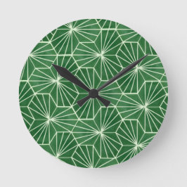 Modern Art Deco Lime Green Geometrical Mönster Rund Klocka
