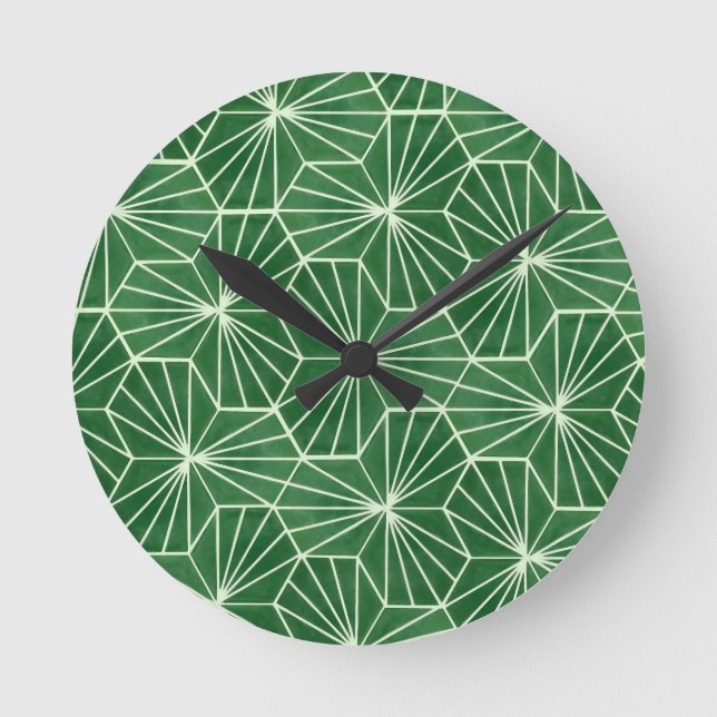 Modern Art Deco Lime Green Geometrical Mönster Rund Klocka (Framsida)