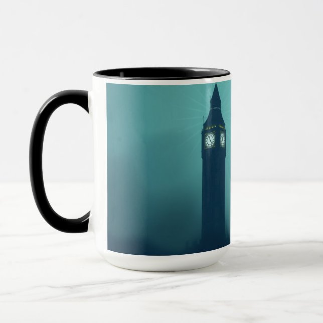 Modern Art Deco London Foggy Skyline Custom Mugg (Vänster)