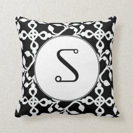 Modern Art Deco Monogram Black and White Kudde