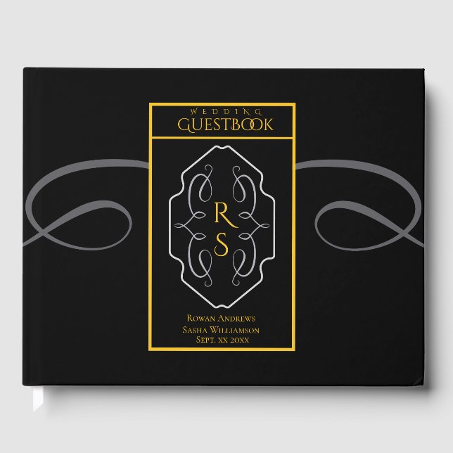 Modern Art Deco Monogram Bröllop Gästböcker (Framsida)