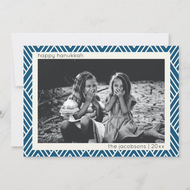 Modern Art Deco Mönster i Blue Hanukkah Photo Julkort (Framsida)