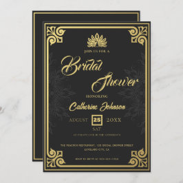 Modern Art Deco Peacock Guld Black Möhippa Inbjudningar