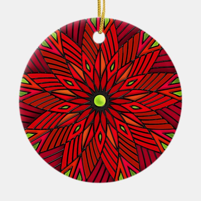 Modern Art Deco Poinsettia - Rund (Personlig) Julgransprydnad Keramik (Framsidan)