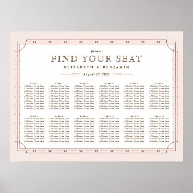 Modern Art Deco  Rosa ros-guldfärjan Bröllop Poster (Framsidan)