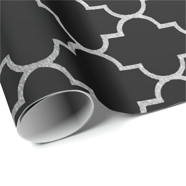 Modern Art Deco Silver Grått Black Geometric Vip Presentpapper (Rullad Hörn)