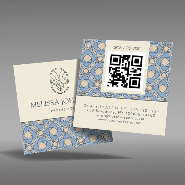 Modern Art Deco Square QR Code Business Card Fyrkantigt Visitkort (Skapare uppladdad)