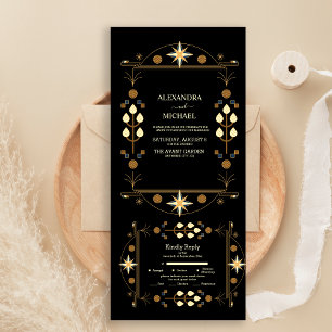 Modern Art Deco Svart och Guld Bröllop