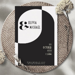 Modern Art Deco Wedding Black White Inbjudningar