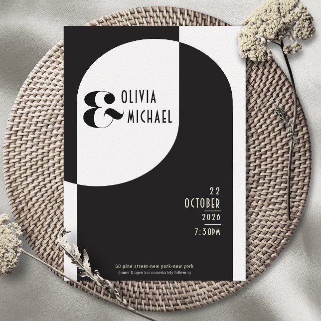 Modern Art Deco Wedding Black White Inbjudningar (Skapare uppladdad)