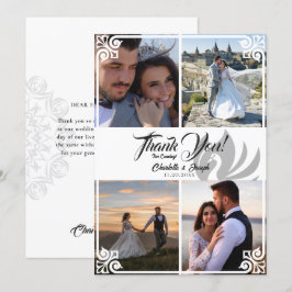 Modern Art Deco White Svan 4 Photo Bröllop Tack Kort