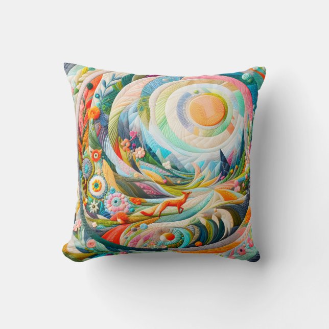 Modern Art Embroiderad Se Vår landskap Kudde (Framsida)