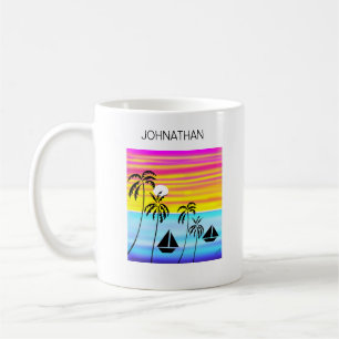 Modern Art Fantastisk Tropical Sunset Sailing Kaffemugg