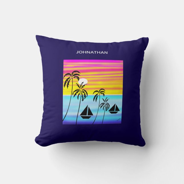 Modern Art Fantastisk Tropical Sunset Sailing Kudde (Framsida)