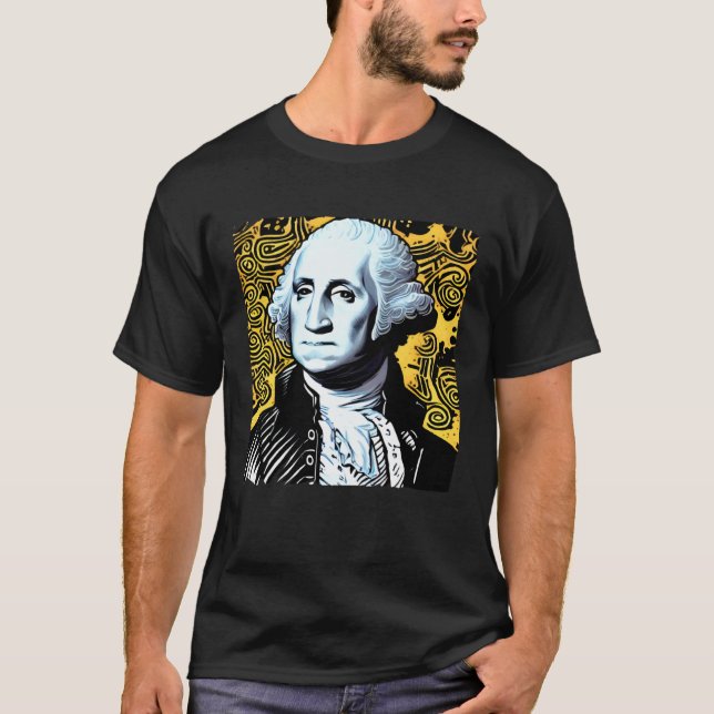 Modern Art George Washington 4th of July Patriotic T Shirt (Framsida)