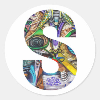 Modern Art Graffiti Monogram Initial Brev S Runt Klistermärke