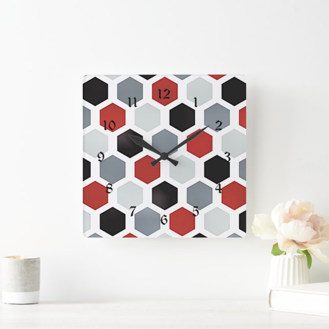 Modern Art Hexagon Mönster Fyrkantig Klocka (Hem)