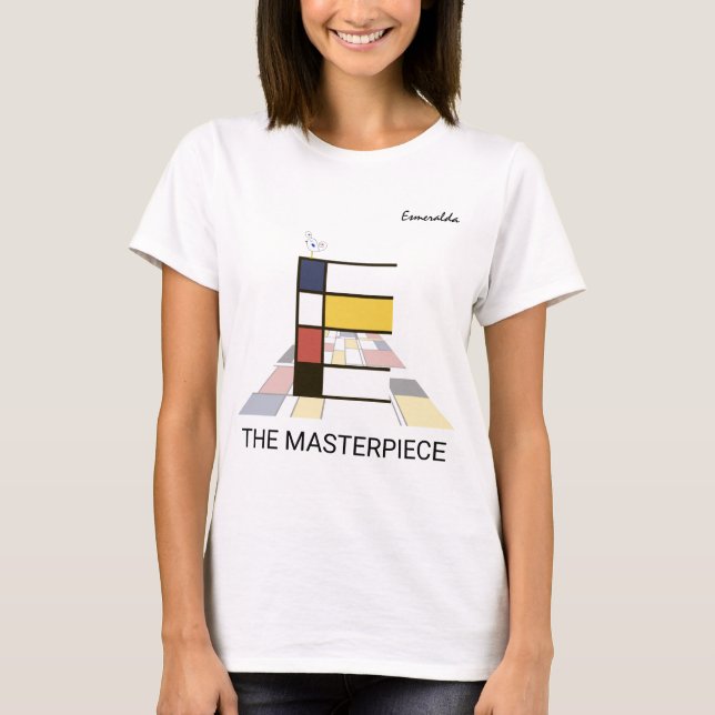 Modern Art Monogram och Cute Bird - Brev "E" T Shirt (Framsida)