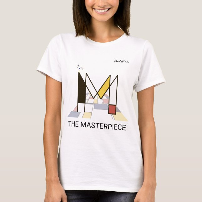 Modern Art Monogram och Cute Bird - Brev ’M’ T Shirt (Framsida)