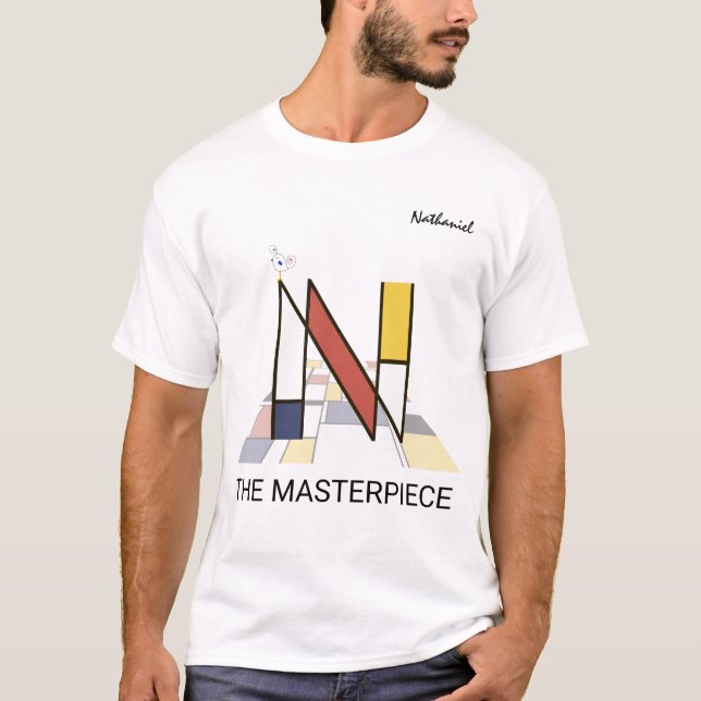 Modern Art Monogram och Cute Bird - Brev ’N’ T Shirt (Framsida)