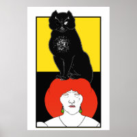 Modern Art nouveau Beardsley Black Cat Goth Gult