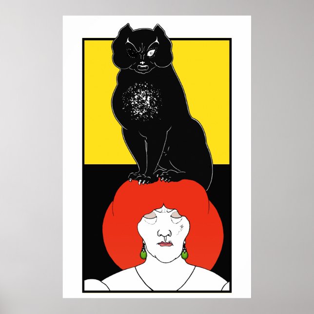 Modern Art nouveau Beardsley Black Cat Goth Gult Poster (Framsidan)