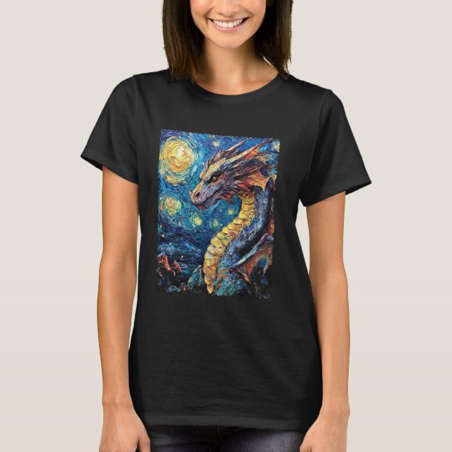 Modern Art Painting Van Gogh Starry Night Dragon T Shirt (Framsida)