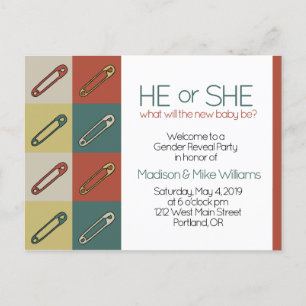 Modern Art Safety/Diaper Pin Gender-neutral Reduct Inbjudan Vykort